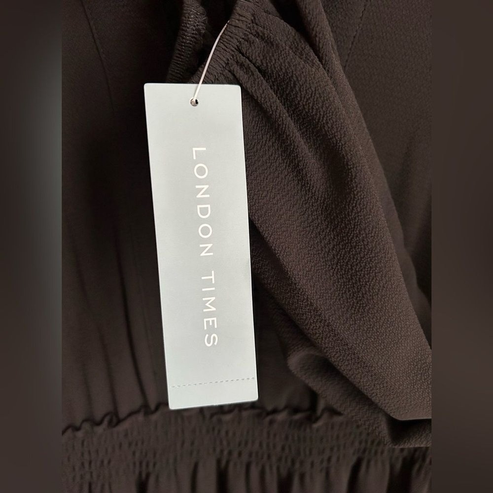 London Times Black Ruffle Neck Smocked Waist Tiered Dress Long Sleeve‎ Womens 14 - Picture 11 of 15